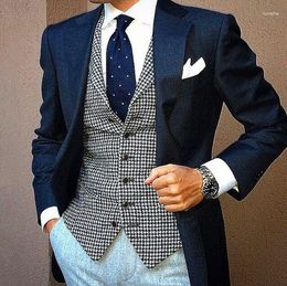 Men's Suits (Jacket Pant Vest) Hoodstooth Vest Winter Wedding Suit Male 3 Piece For Men Clothing Slim Fit Costume Custom Made
