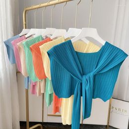 Scarves Women Summer Sun Proof Sleeveless Collar Shoulder Shawl Knitted Thin All-match Candy Colors Fashion Harajuku Shirts Elegant