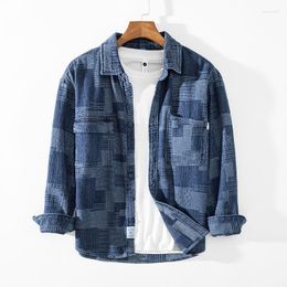 Men's Jackets Spring Autumn Fashion Denim Shirts For Men Japanese Style Designer Patchwork Plaid Shirt Harajuku Streetwear Jacket