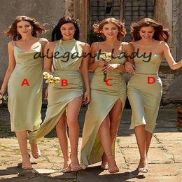 sage green beach bridesmaid dresses 2023 mixed style sexy slit summer holiday junior maid of honor wedding party guest gown307O