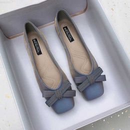 Dress Shoes Apricot Square Flat Shoes In Spring and Autumn 2023 New Versatile Soft-soled Shallow Bean ShoesPlus Size Women's Shoes 35-43 L230724