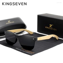 Sunglasses KINGSEVEN 2023 Luxury Design Vintage Bamboo Wooden Handmade Polarised Mirror Fashion Eyewear Glasses Wood Box