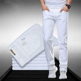 Men's Classic Style Mens Regular Fit White Jeans Business Smart Fashion Denim Advanced Stretch Cotton Trousers Male Brand Pants109 W220813 L230724