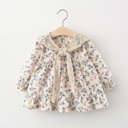 Girl Dresses Spring And Autumn Girls' Clothes Baby Dress 1-2-3 Years Old Floral Long-sleeved