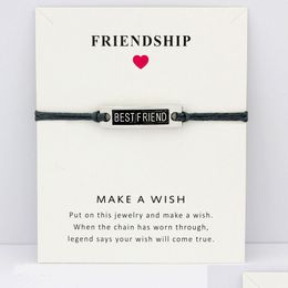 Charm Bracelets My Best Friend Hope Faith Love Card Grey Brown Blue Wax Cords Mujeres Hombres Chica Joyería Regalo de Navidad Drop Delivery Dhvff