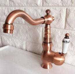 Kitchen Faucets Antique Red Copper Brass Bathroom Basin Sink Faucet Mixer Tap Swivel Spout Single Handle One Hole Deck Mounted Mnf403
