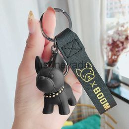 Keychains Lanyards Fashion Punk French Bulldog Keychain PU Leather Dog Keychains for Women Bag Pendant Jewellery Trinket Men's Car Key Ring Key Chain J230724