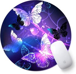 Art Butterfly Round Cute Mouse Pad for Desktop Computer Laptop Notebook Anti Slip Rubber Customized Mousepad for For Home Office