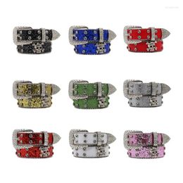 Belts Locomotive Waist Belt Shinning Rhinestone Buckle For Woman Men Skull Decor Strap Jeans Dress