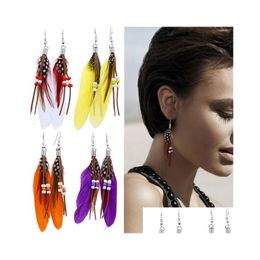Dangle Chandelier Creative Wings Shape Earrings Fashion Beaded Tassel Fake Feather Decor Drop Earring Jewelry Accessories Delivery Dhhsu