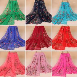 Scarves Fashion Women Flower Embroidery Long Scarf Wrap Shawl Stole Muslim Hijabs Large Soft Islamic Headscarf 180 75CM