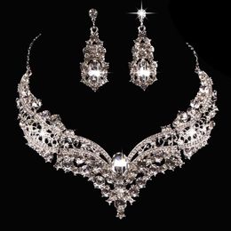 Luxury Designer Two Pieces Crystal Rhinestones Bridal Jewelry 1 Set Bride Necklace Earring Wedding Party Accessories253y