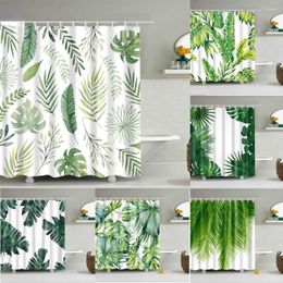 Shower Curtains Tropical Green Leaf Palm Cactus Curtain Landscape Bathroom Waterproof Polyester