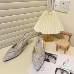 Luxury rhinestone High Heel Sandals Designer Women's Pointy High-Heeled Shoes Fashion Sexy Summer Party Wedding Sandal Lady Slipper Beach Shoe