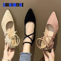 Dress Shoes Spring Autumn Women Shoes Black Ankle Strap Flats Ankle Warp Low Heels Ladies Shoes Pointed Toe Flat Shoes zapatos mujer AB247 L230724