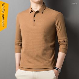 Men's Hoodies Solid Mid Year Waffle Casual Comfortable Top Trendy Cotton Sweater Spring Men's Versatile Long Sleeve Polo