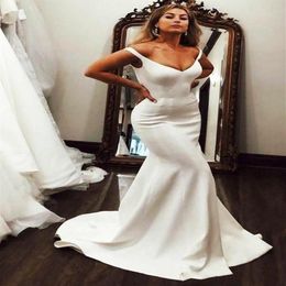 2020 Modest Satin Sleeveless White Ivory Hobo Wedding Dresses V Neck with Pearls Bridal Dress Marriage Vestido De Noiva290V
