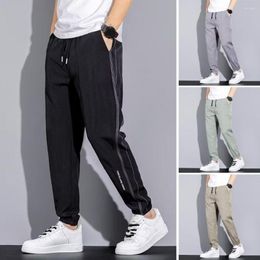 Men's Pants Men Casual Drawstring Elastic Waist Ice Silk Loose Ankle-banded Solid Pockets Streetwear Cargo Sports Sweatpants