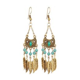 Dangle Chandelier Ethnic Fan-Shaped Leaf Earrings For Women Vintage Fashion Drops Of Tassel Long Jewellery Gift Drop Delivery