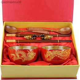 Wedding Gift Decorations Wedding Tableware 2 Bowls 2 Scoops 2 Chopsticks Set Dish Set Dinnerware Tableware Cutlery Set L230704