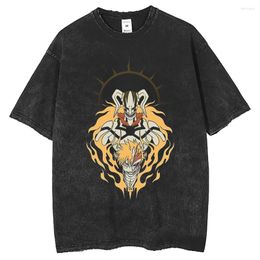 Men's T Shirts Retro Black T-shirt Oversize Anime Skull Mask Printed Short Sleeve Shirt Hip Hop Street Wear Cotton 2023 Summer Wash Top