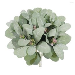 Decorative Flowers Artificial Plants Flocking Leaf Faux Grass Branches Eucalyptus Leafs Flower Arrangement Accessories Vane Home Decoration