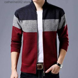 Men's Sweaters Male Autumn Winter Coat Men's Sweater Patchwork Fashion Cardigan Knitted Jacket Fleece Warm Mens Sweaters 2023 Stand Collar T230724