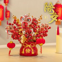 Decorative Flowers Chinese Spring Festival Decorations Artificial Red Berries Plant Branch Simulated Purse Vase Fake Christmas Year