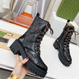 New Autumn and Winter Top Brand Women's Designer G Quilted Lace up Boots Black Boots Martin Boots Long Sleeve Boots Leather Boots35-41