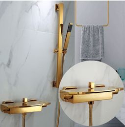 Bathtub Shower Set Wall Mounted Gold Bath and Shower Faucet Bathroom Cold and Hot Bath and Shower Mixer Taps Brass