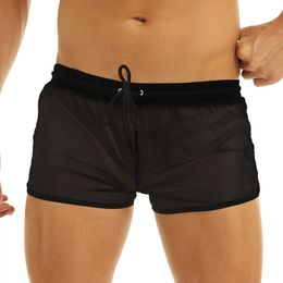 Men's Swimwear TiaoBug Summer Mens Soft See Through Fabric Drawstring Lightweight Boxer Shorts Panties Casual Swimming Wear 230724