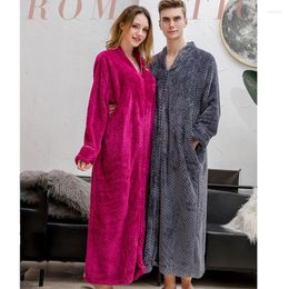 Women's Sleepwear Winter Thick Bathrobe Zipper Loose Fluffy Fleece Ladies Warm Dressing Gown Oversize Solid Couple Homewear Female 2023