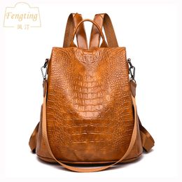 School Bag s backpack vintage leather trave girls school bag fashion black shoulder FENGTING FTB060 230724