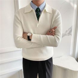 Men's Sweaters 2023 Autumn And Winter Cotton Long Sleeve Knitted Sweater Casual Mock Neck Half Zip Fit Pullover Top Knitwear D211