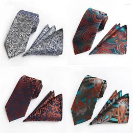 Bow Ties Arrival Design Floral Stripe 8cm Silk Wedding Jacquard Men Tie Necktie Pocket Square Handkerchief Set Suit