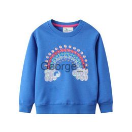 Hoodies Sweatshirts Jumping Metres Autumn Sweatshirts New Baby Girls Brand Clothes Stripe Rainbow Applique Toddler Sweatshirts Kids Girl Outfits J230724