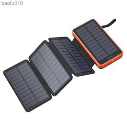 Folding Solar Power Bank 20000mAh Portable External Battery Charger for iPhone 14 13 Powerbank with LED Light Dual 2.1A USB Port L230619