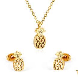 Earrings Necklace Pineapple Cute Stainless Steel African Jewellery Sets Bridal Dubai Gold Colour Wedding Jewellery Set For Women Girl Dhvie