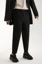 Men's Pants Miyake Pleated Fashion Costume Japanese Streetwear Men Comfortable Black Stretch Suit