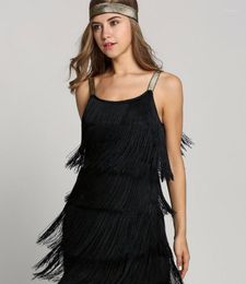 Casual Dresses Vintage Flapper Girl Fancy Dress Solid Costumes Slash Neck Strappy Fringe Swing Party Women