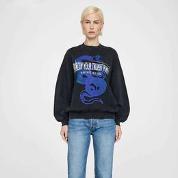 Women's hoodie sweatshirt Simple fashion sweatshirt Blue snake letter print washed water fried sweater snow Colour crew neck sweater jumper 7