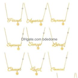 Pendant Necklaces 12 Zodiac Sign Necklace Gold Chains Stainless Steel Virgo Cancer Letter Pendants Charm Star Choker Astrology For Wom Dhw0B