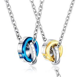 Pendant Necklaces Fashion Geometry Circle Necklace Stainless Steel Blue Black Rose Gold Couple Mens Party Jewellery Gift Drop Delivery Dhel9