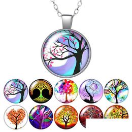 Pendant Necklaces Colorf Life Of Tree Magical Beauty Round Necklace 25Mm Glass Cabochon Sier Plated Jewellery Women Birthday Gift Drop D Dhmuy