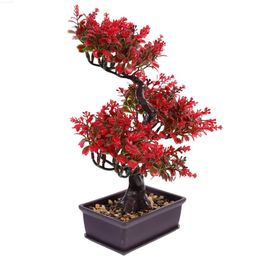 Decorative Objects Figurines Japanese Decor Home Dcor Red Bonsai Tree Artificial House Plants Artificial Potted Fake Bonsai Fake Desktop Decor L230724