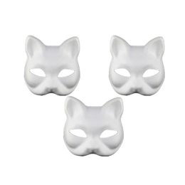 3 Pcs Cat Face Mask Half Face Masks White Paper Painting Masks Party Cosplay Masks Carnival Masquerade Costume Props