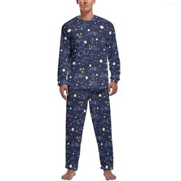 Men's Sleepwear Galaxy Astrology Pyjamas Spring Two Piece Moon And Stars Kawaii Set Male Long Sleeve Sleep Pattern Nightwear