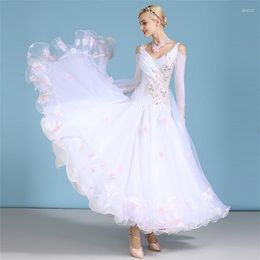 Stage Wear Wholesale High Quality Professional Women Ladies Competition Performance White Standard Ballroom Dance Dresses