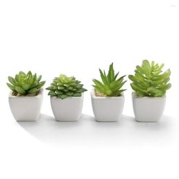 Decorative Flowers Faux Succulents Artificial Succulent Plants With Ceramic Pots Potted Set Of 4