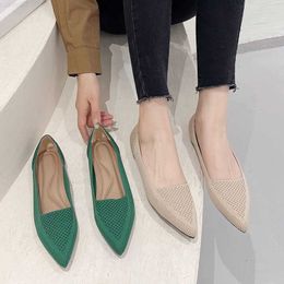 Dress Shoes 2023 Summer Knit Fabric Ballet Flats Women Loafers Mesh Flat Shoes Ballerina Moccasin Pointed Toe Office Driving Shoes Plus Size L230724